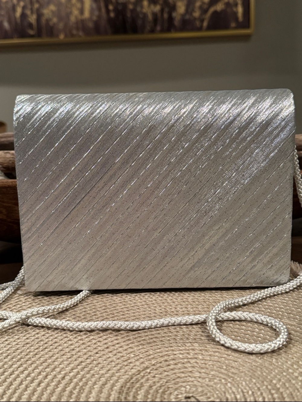 Metallic Silver Diagonal Texture Evening Clutch by Naturalizer